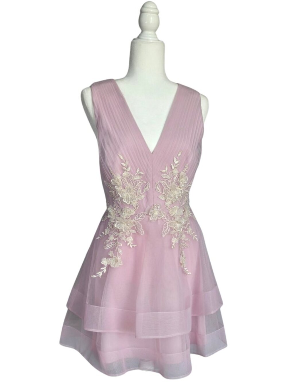 BCBG MAXAZRIA NWT Pale Pink Tiered Dress Lace Tulle Embroidered Size 6